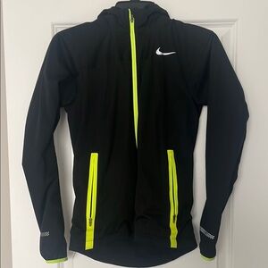 Women’s Nike Black and Neon Green Hooded Runners Jacket (Size XS)